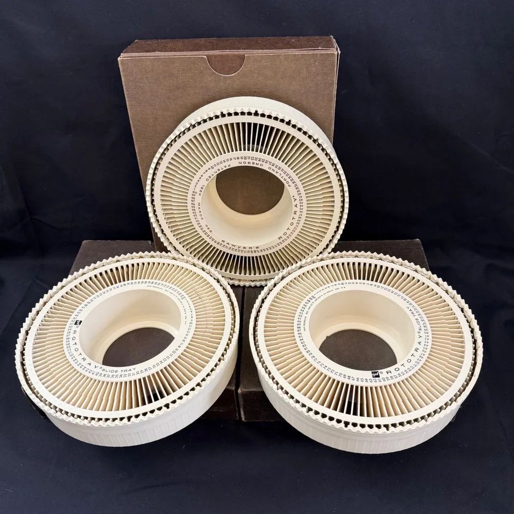 Vintage Lot of 3 GAF Sawyer's Rototray 100‎ Slide 35mm Projector Trays w/ covers